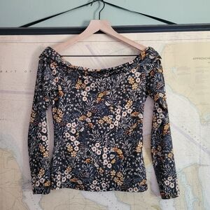 H&M Floral Long-Sleeve Off Shoulder Top Small